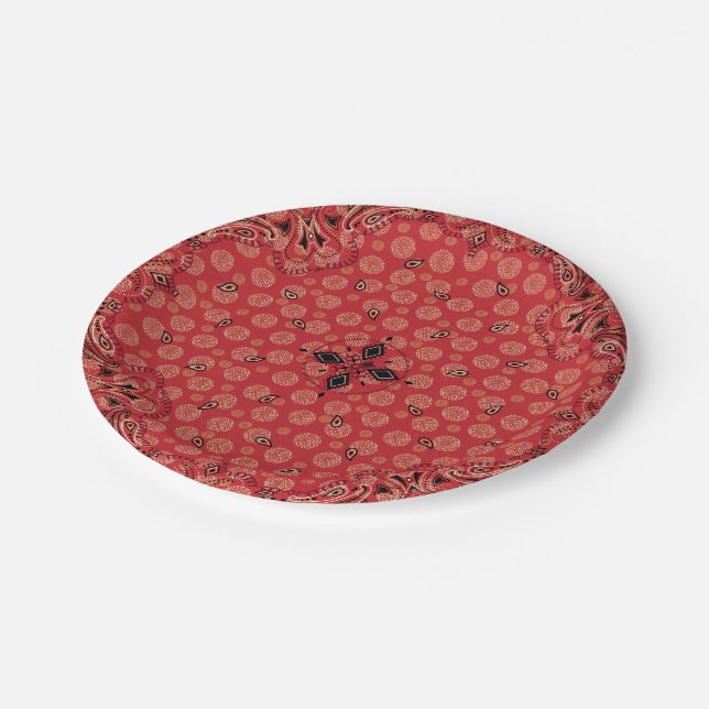 Western Paisley Red Bandana Print Party 7" Pappteller (Schrägansicht)