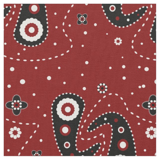 Western Paisley Red Black Fabric Stoff (Nahaufnahme)