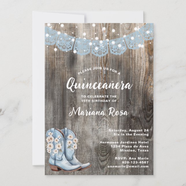 Western Papel Picado Quinceanera Geburtstagspartei Einladung (Vorderseite)