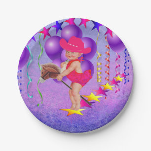 Western Party Baby Cowgirl auf Stick Pferde Teller