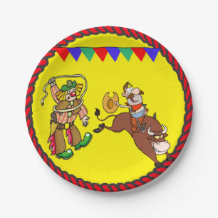 Western Party Bull Rider und Rodeo Clown Pappteller