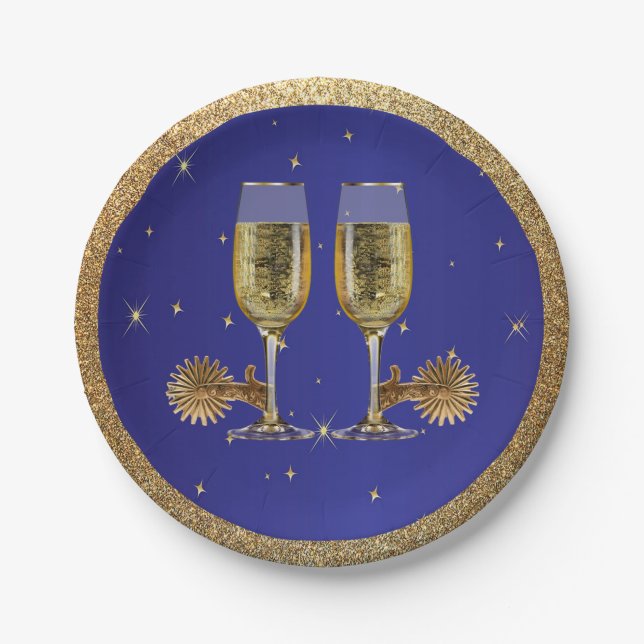 Western Party Champagner und Spurs Papier Teller (Vorderseite)