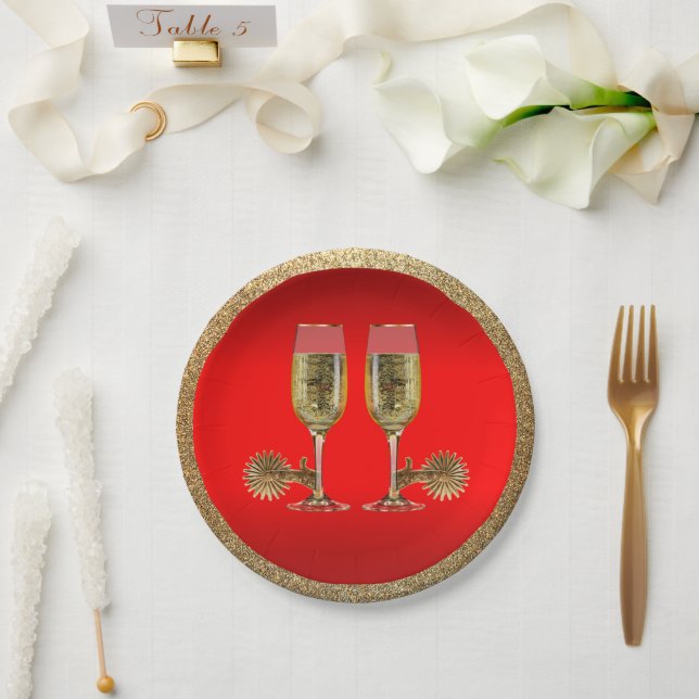 Western Party Champagner und Spurs Papier Teller (Hochzeit)