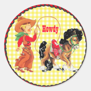 Western Party Cowboy mit Seil und Pferdeaufkleber Runder Aufkleber