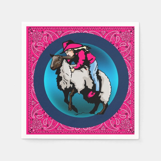 Western Party Cowgirl Mutton Bustin' Pink Bandana Serviette (Vorderseite)