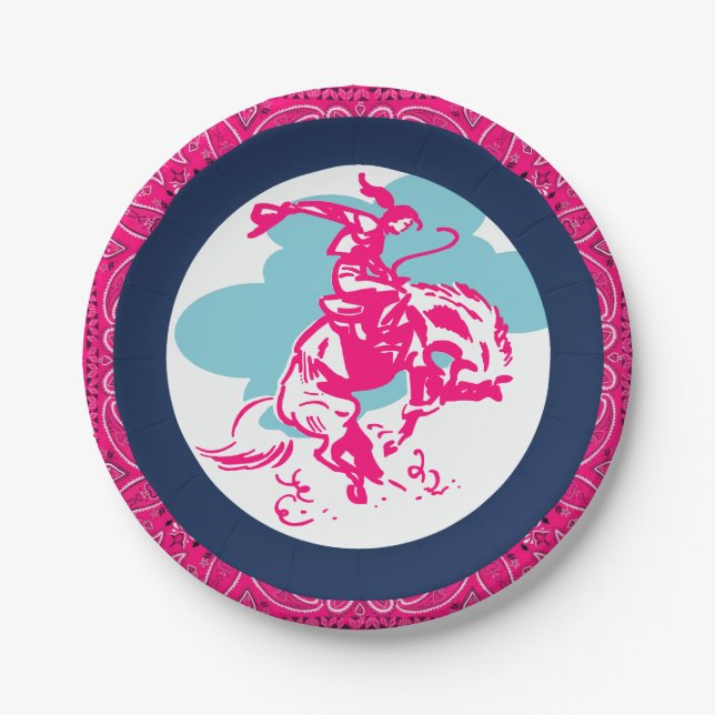 Western Party Cowgirl Reiten Bucking Pferd Pappteller (Vorderseite)
