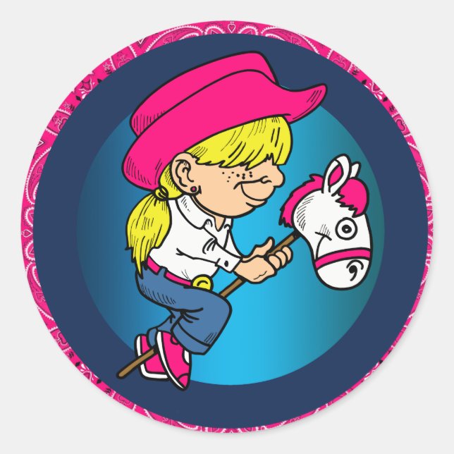 Western Party Cowgirl Reitsticker Runder Aufkleber (Vorderseite)