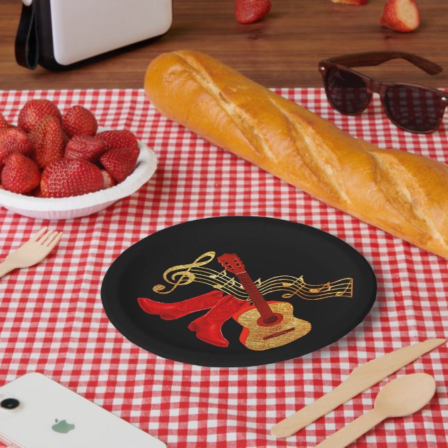 Western Party Gitarre und Red Cowboy Boots Teller (Picknick)