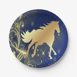 Western Party Gold Pferd auf blauen Tellern Pappteller