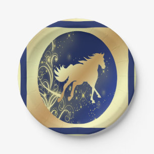 Western Party Gold Pferd auf Blue and Gold Teller