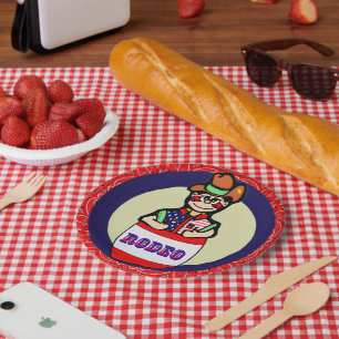 Western Party Kleiner Rodeo Clown in Barrel Pappteller