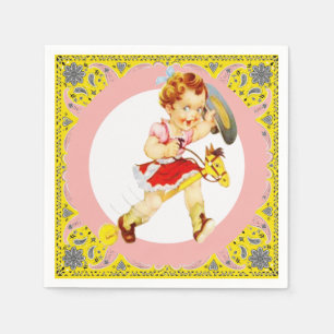 Western Party Kleines Cowgirl auf Stick Pferd Serviette