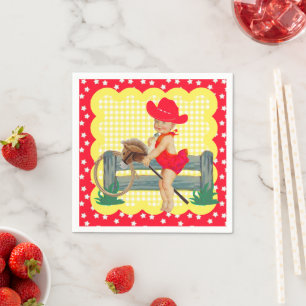 Western Party Kleines Cowgirl auf Stick Ross Napki Serviette