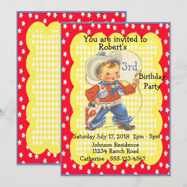 Western Party Little Cowboy Einladung (Vorne/Hinten)