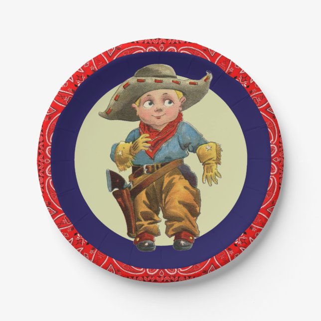 Western Party Little Cowboy Red Bandana Pappteller (Vorderseite)