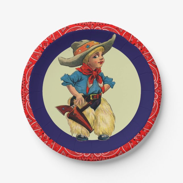 Western Party Little Cowboy Wooley Chaps Bandana Pappteller (Vorderseite)