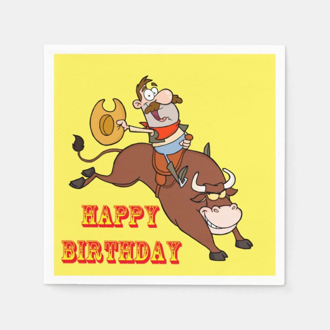 Western Party Napkins Cartoon Cowboy Bull Reiten Serviette (Vorderseite)