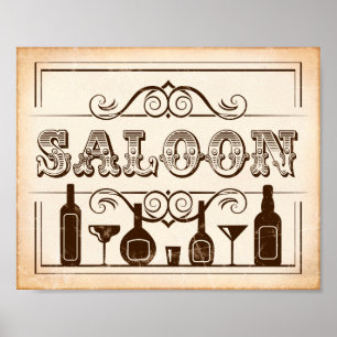 Western Party Print SALOON Sign Poster