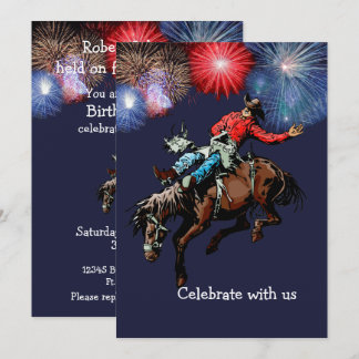 Western Party Rodeo Cowboy Bronc Rider Blau Einladung