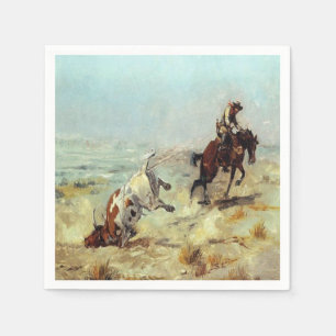 Western-Party-Servietten-Cowboy, der einen Ochsen Serviette