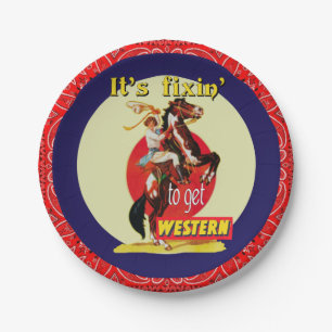 Western Party Vintag Cowgirl Fixin' Get Wester Pappteller
