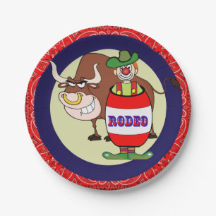 Western-Party wenig Rodeo-Clown und Stier Pappteller