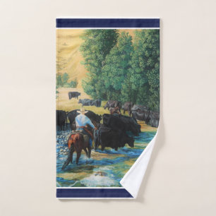 Western-Pferd/Schwarzer Angus-Rinderbestand/Cowboy Handtuch