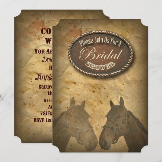 Western Pferde Cowgirls Bridal Dusche Einladung (Vorne/Hinten)