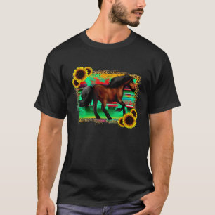 Western Pferde Serape Sunflowers Cowgirl Texas Rod T-Shirt