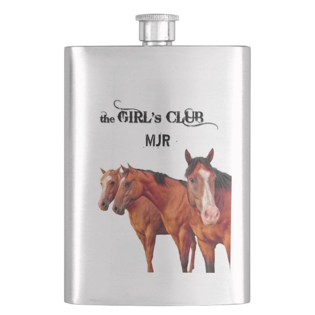 Western Pferdeschlitten für Cowgirls Mit Monogramm Flachmann (Vorderseite)