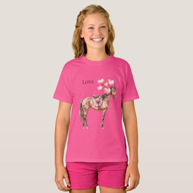 Western Pink Balloons Pferd T-Shirt (Vorne ganz)