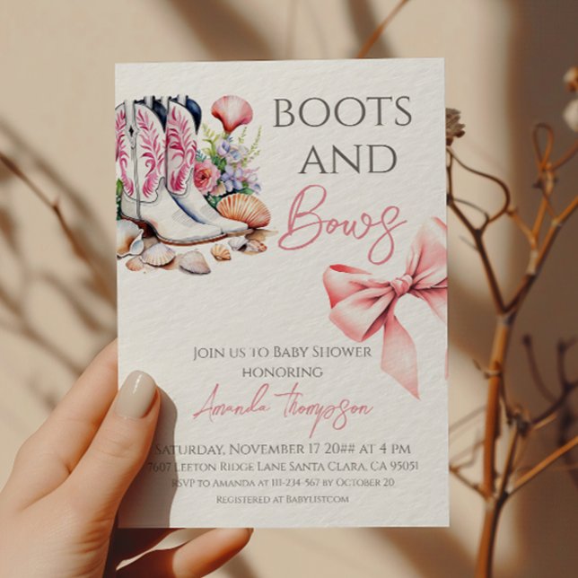 Western Pink Boots and Bows Girl Baby Shower Einladung (Von Creator hochgeladen)