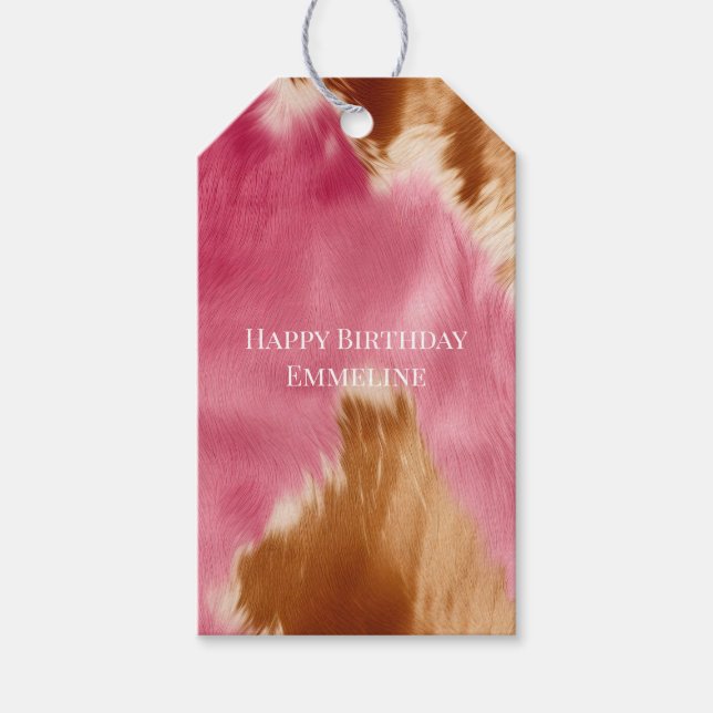 Western Pink Brown Cream Cowgirl Cowhide Geschenkanhänger (Vorderseite)