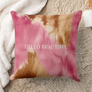 Western Pink Brown Cream Cowgirl Cowhide Kissen