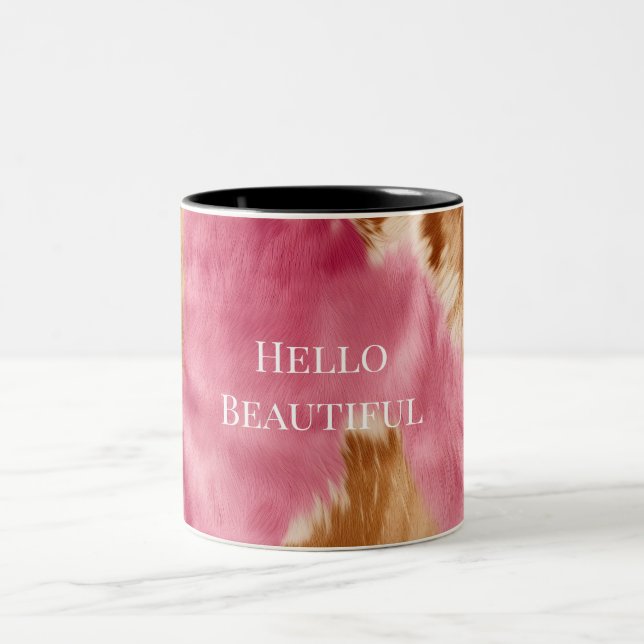 Western Pink Brown Cream Cowgirl Cowhide Zweifarbige Tasse (Mittel)