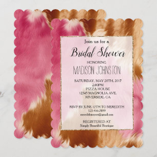 Western Pink Brown Gold Cowgirl Cowhide Einladung
