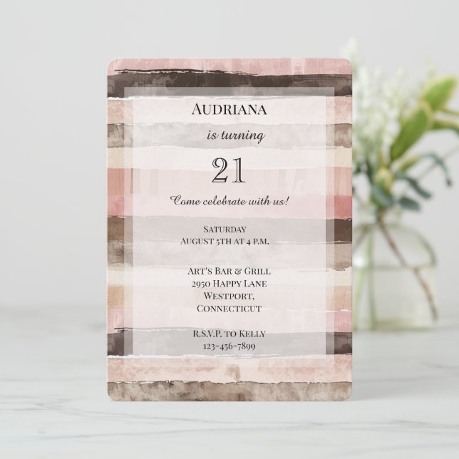 Western Pink Brown Streifen Geburtstag Einladung (Stehend Vorderseite)