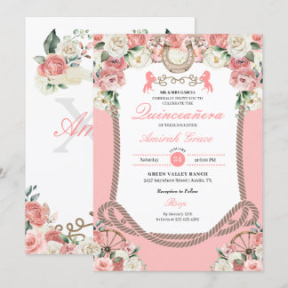 Western Pink Charro Cowgirl Quinceañera Einladung