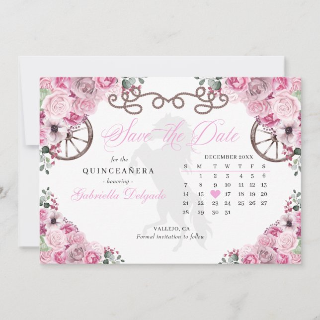 Western Pink Charro Quinceañera Save the Date Einladung (Vorderseite)