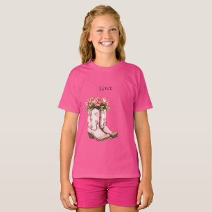 Western Pink Cowgirl Blumenstiefel T-Shirt