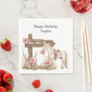 Western Pink Cowgirl Wild West Horse Geburtstag Serviette