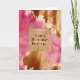Western Pink Creme Gold Brown Cowgirl Cowhide Karte