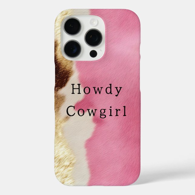 Western Pink Creme Gold Cowgirl Cowhide iPhone 16 Pro Hülle (Rückseite)