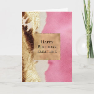 Western Pink Creme Gold Cowgirl Cowhide Karte