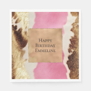 Western Pink Creme Gold Cowgirl Cowhide Serviette