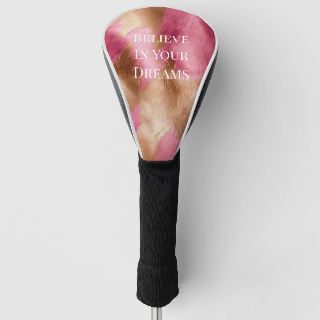 Western Pink Gold Cowgirl Cowhide Golf Headcover (Vorderseite)