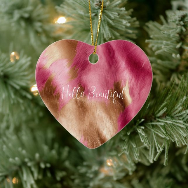 Western Pink Gold Cowgirl Cowhide Keramik Ornament (Baum)