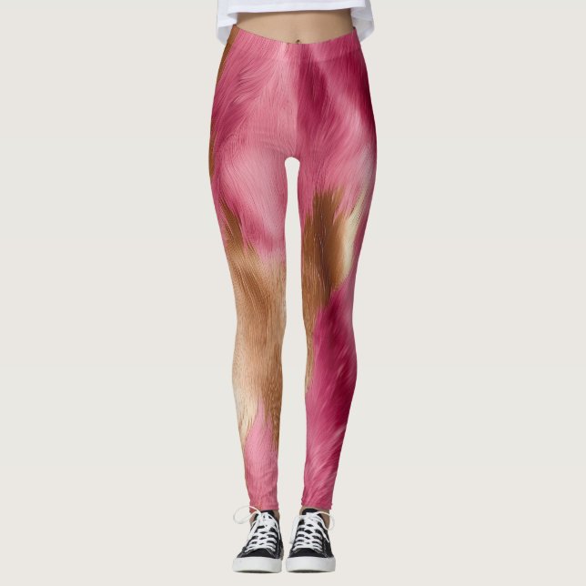 Western Pink Gold Cowgirl Cowhide Leggings (Vorderseite)