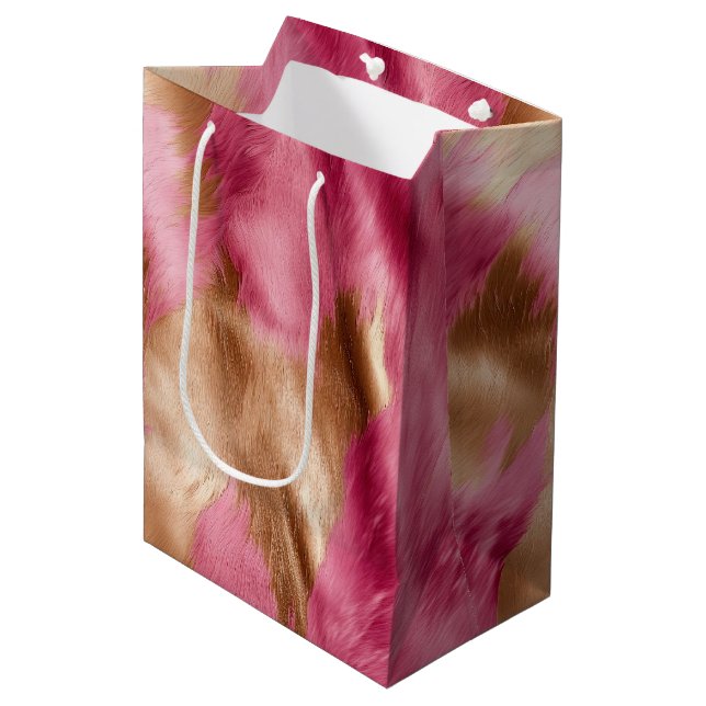 Western Pink Gold Cowgirl Cowhide Mittlere Geschenktüte (Vorderseite Schrägansicht)