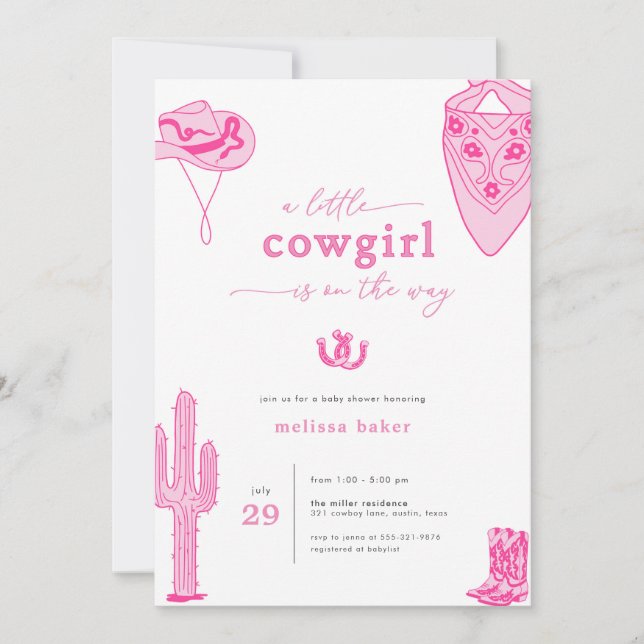 Western Pink Kleine Cowgirl Kinderdusche Einladung (Vorderseite)